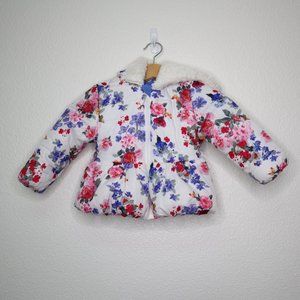 Rothschild Girls Puffer Jacket sz 24 months with fur lined hood floral pre-owned